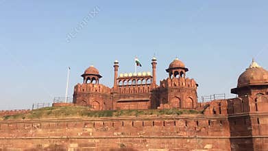 The Red Fort and Indian Flag in Wind - New Delhi  India
