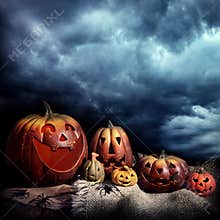 Halloween pumpkins at night