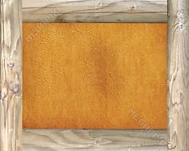 Wooden frame on parchment background