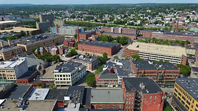 Lowell downtown aerial view, Lowell MA, USA
