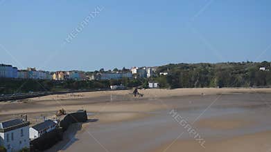 Colourful Welsh seaside resort Tenby panorama pan