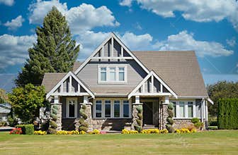 Rural Farmhouse Front Exterior Mansion Maison House Cumulus Sky Background