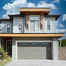 Affordable New Home Front Exterior Maison House Cloudy Sky Background