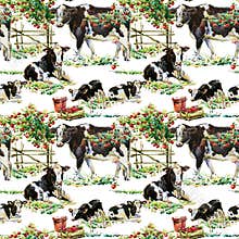 Seamless pattern with dairy cows on the glade. watercolor animal hand drawn illustration. Farm animals.