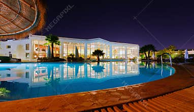 A luxury resort at night