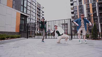 15 OCTOBER, 2019 - KYIV, UKRAINE : Group of locking dancers outdoors.