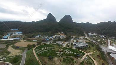 Aerial View of Maisan Horse Ear Shape Mountains, Jinan , Jeollabukdo, South Korea, Asia