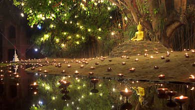 Magha puja day, Monks light the candle for buddha, Chiangmai,Thailand