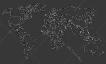 White World map outline - vector illustration of earth map on dark background