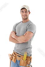 Handsome handyman in baseball hat