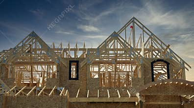 New Exterior Maison Home House Roof Framing Details Clouds Sky Background