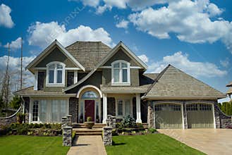 Custom Built Designer Maison Home House Cumulus Clouds Sky Background