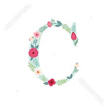 Alphabet letter C with flowers