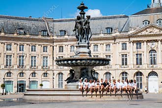 Young girls near Three Graces Fountain, Bordeaux, France