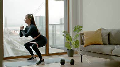 Lady Put On Elastic Band For Intensive Workout