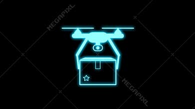 Drone dilevery icon in blue blinking light effect on black screen.