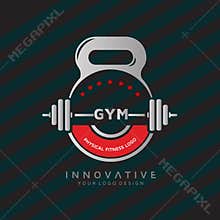 Simple fitness For fitness with dumbbell icon. Virtual CrossFit and fitness vector official logo template