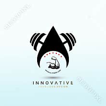 Fitness Weighted with dumbbell icon. Virtual CrossFit and fitness vector official logo template