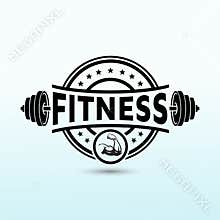 Vintage style healthy life with sport equipment vector illustration fitness Gym logo