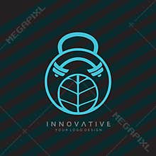 Healthy Life logo design with dumbbell icon. Virtual CrossFit and fitness vector official logo template