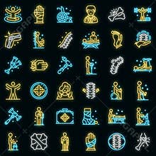 Chiropractor icons set vector neon