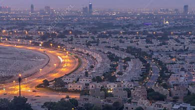 Aerial view to villas and houses near Golf course night to day timelapse