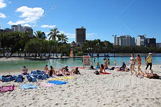 Bikini girl on the artificial beach