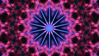 Blue, pink round patterns radiating from centre.