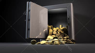 Opening safe with gold coins inside
