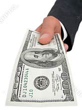 Businessmanâ€™s Hand Offering One Hundred Dollar Bill