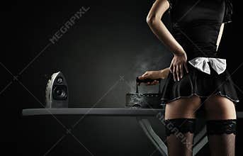 maid with iron audio speakers