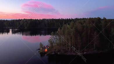 Midsummer bonfire on island