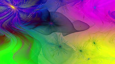 Rainbow color changing abstract fractal background with intricate interconnected psychedelic space flowers with a major large
