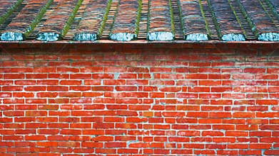 Old chinese red brick house, wall, Asia, design architecture, banner