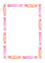 Watercolor cute frame. Hand painted pink sweets border. Vertical festive card template for kids. Happy Birthday