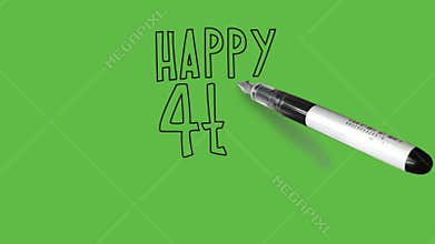 Sketch Happy 4th July in blue, red and white colour combination with black outline on abstract green background