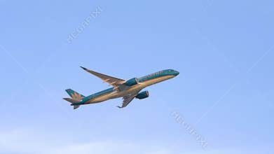 Cargo plane of Vietnam Airlines taking off from Tan Son Nhat International Airport