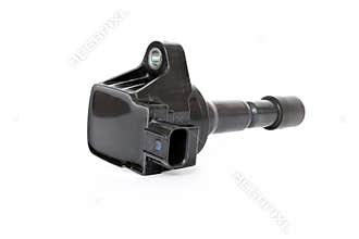 Old Ignition coil of Gasoline engine white background service concept and maintenance long time with car