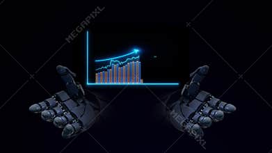 The graph of the growth and progress of cryptocurrency, business on the arm of a robot.