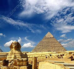 Egypt Cheops pyramid and sphinx