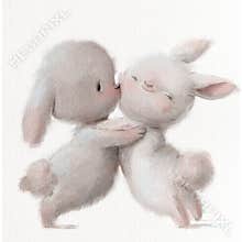 cute cartoon white hares couple kissing