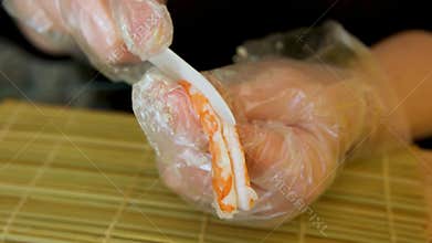 cut the shrimp lengthwise Step by step recipe Shrimp Sushi and Rice Ball Popular Japanese food among Asians. Appetizing