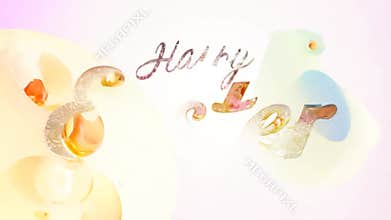 Graceful pink and yellow brushstrokes on a white background with elegant calligraphy saying ja. Perfect for romantic