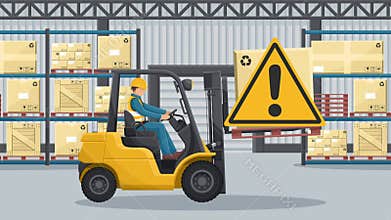 Animation of do not drive with the forks raised or with a elevated load. Safety in handling a fork lift truck. Security First.