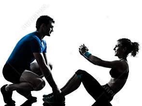 Man woman exercising abdominal workout fitness