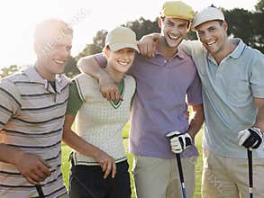 Cheerful Golfers On Golf Course
