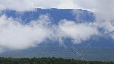 Mist is flowing through the mountain valley at Chiang Kam Mountain, Chiangmai, Thailand