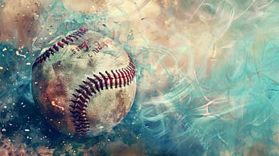 Baseball with fantasy dreamy background, vintage style banner