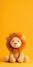 Cute plush lion toy on vibrant orange background captures playful charm