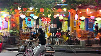 Night view of busy street in Old Town Hoi An.